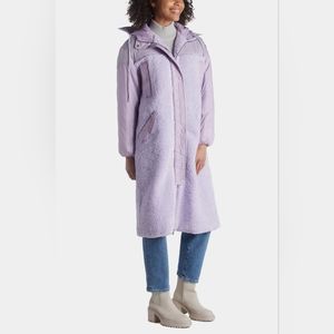 Avec Les Filles Lavender Mixed Media Long Coat